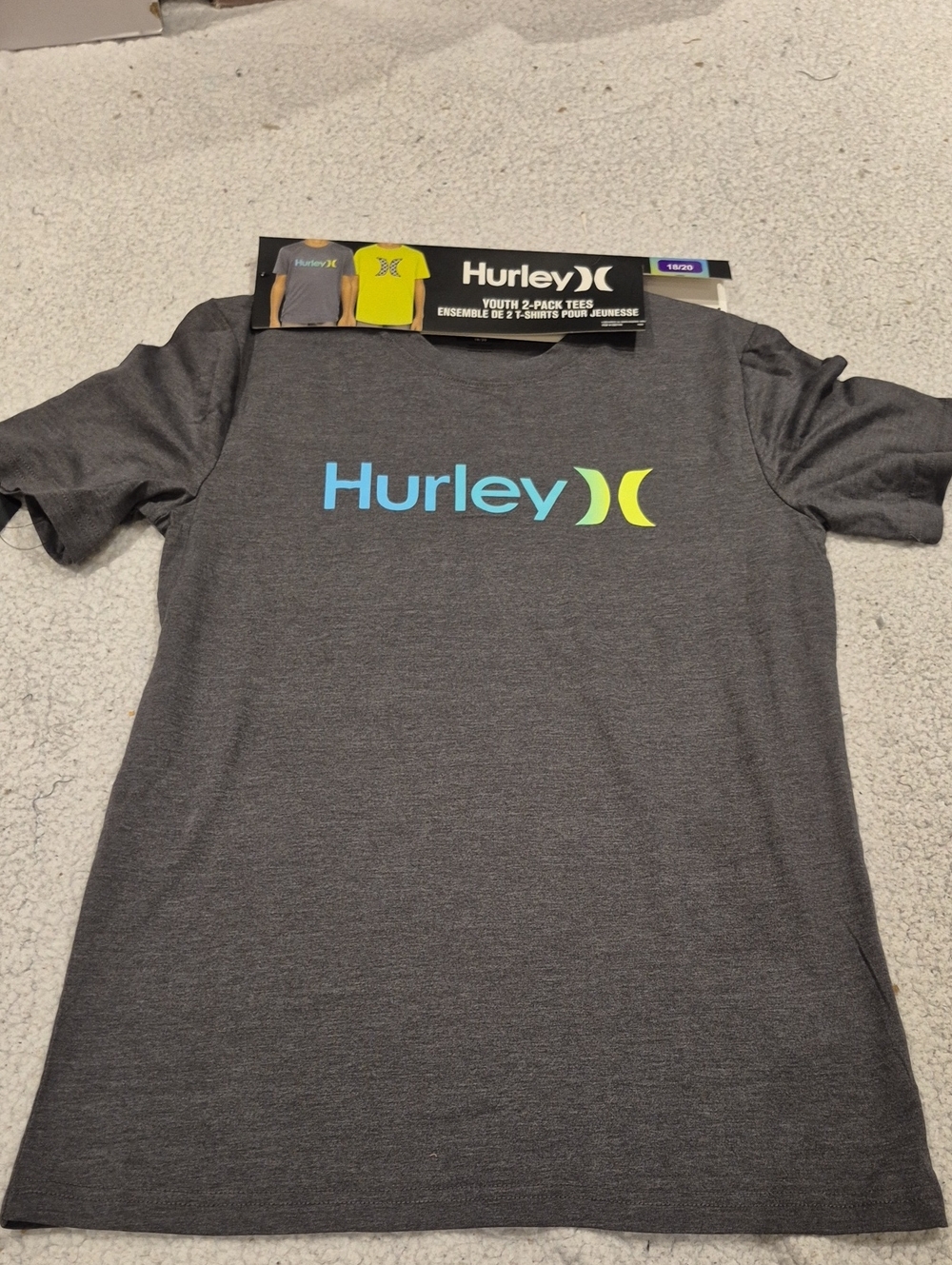 Youth 18/20 Hurley Charcoal Short-Sleeve Tee with Blue and Lime Logo